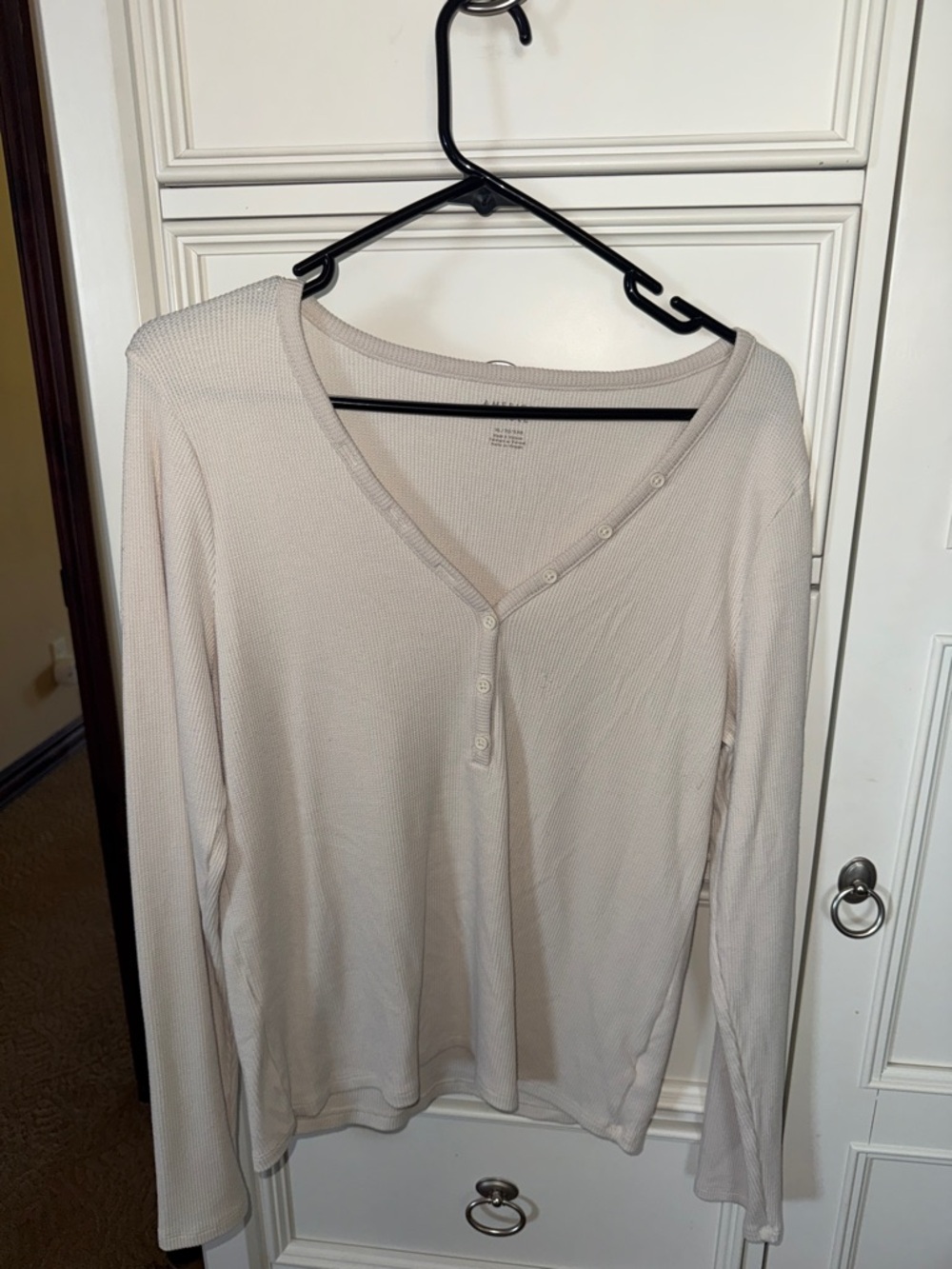 AE Waffle Henley Top - Cream XL